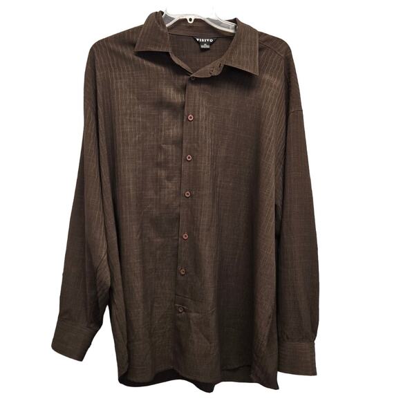 Visivo Mens 3XL 100% Polyester Textured Grid Long Sleeve Button Up Shirt - Picture 1 of 4